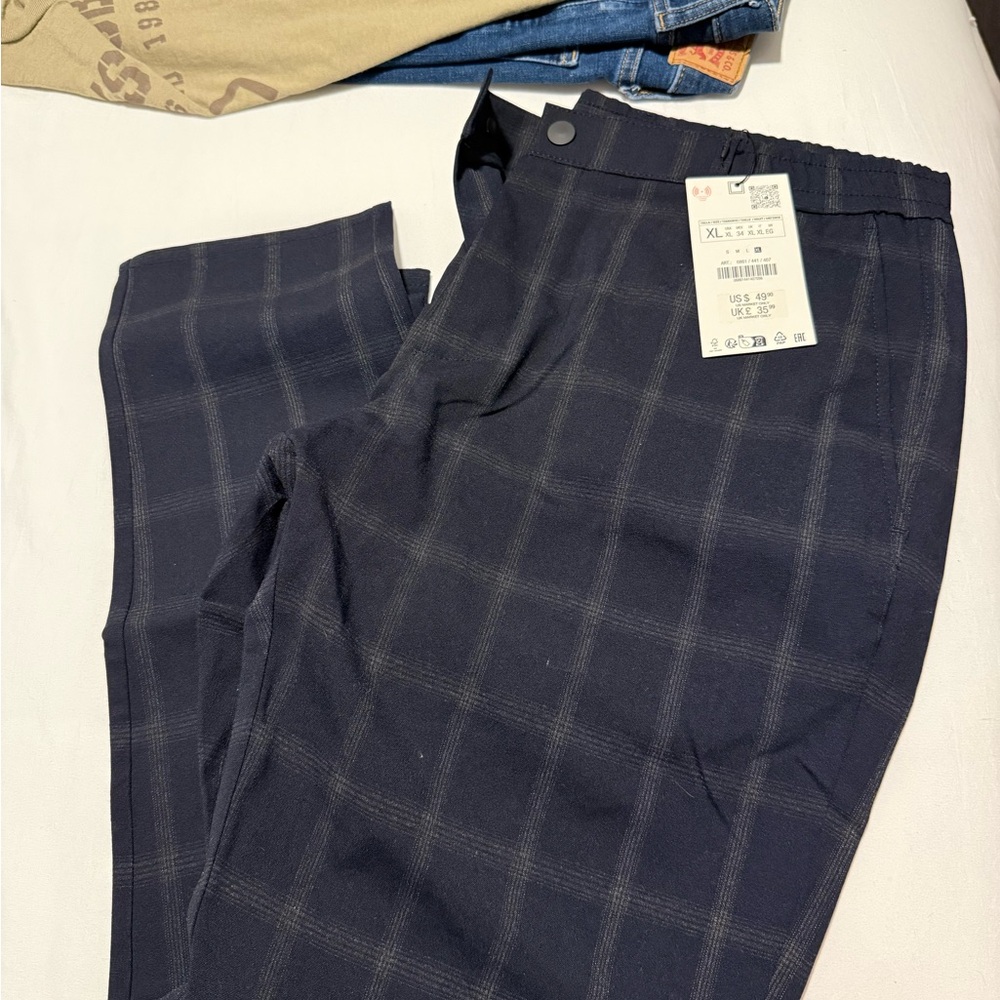 Zara Blue Dress Pants with Windowpane Pattern